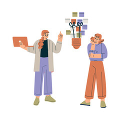 Business Concept with Woman Character Find Idea and Solution Vector Illustration