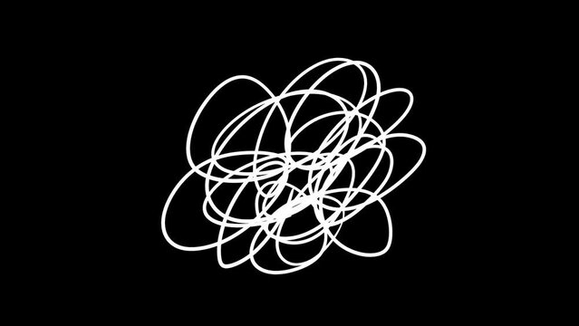 手描きの漫画的表現のモヤモヤ・ぐるぐる・グチャグチャのアニメーション素材２　10秒ループ　黒背景　白黒・アルファチャンネル