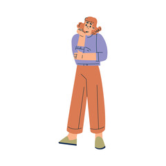 Business Concept with Woman Character Stand and Think Vector Illustration