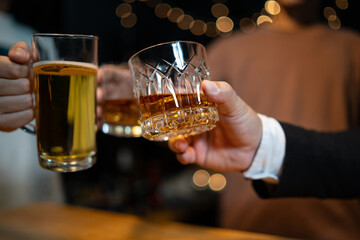 Celebrate whiskey on a friendly party in  restaurant