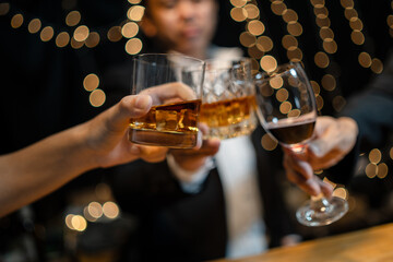 Celebrate whiskey on a friendly party in  restaurant