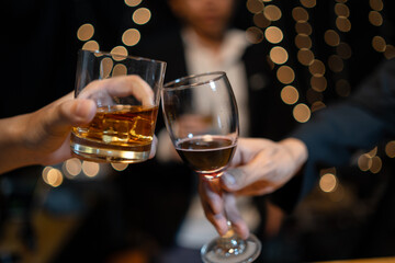 Celebrate whiskey on a friendly party in  restaurant