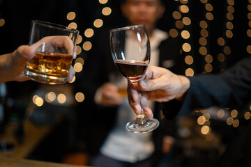 Celebrate whiskey on a friendly party in  restaurant
