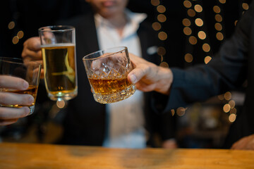 Celebrate whiskey on a friendly party in  restaurant