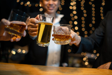 Celebrate whiskey on a friendly party in  restaurant