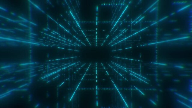 Abstract technology background video of cubic tunnel fly by