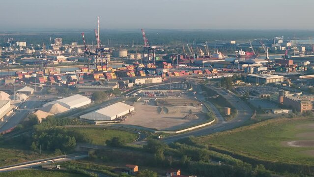 Time-lapse of industrial and port area of Ravenna,production district is made up of a chemical and petrochemical pole, thermoelectric and metallurgical plants.