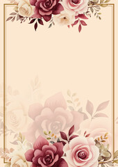 Red pink and beige vector frame with foliage pattern background with flora and flower