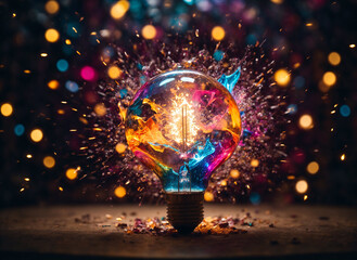 a light bulb explodes, releasing a symphony of whimsical colors