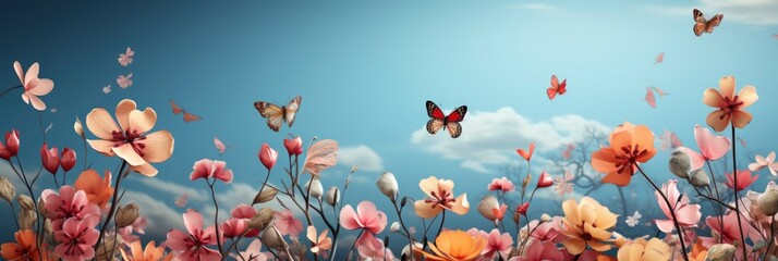 Colorful Spring Flowers Flying Air , Banner Image For Website, Background Pattern Seamless, Desktop Wallpaper