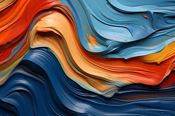 Fotobehang Orange and blue thick wavy oil paint brush strokes © Firn