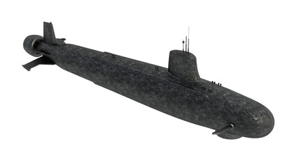 Military submarine isolated on white background. 3D illustration