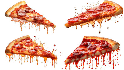set of deliciously detailed pepperoni pizza with melting cheese, isolated on transparent background. perfect for food advertising and culinary websites