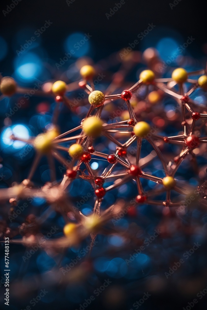 Poster abstract close-up photo of a molecule structure on a dark blue background
