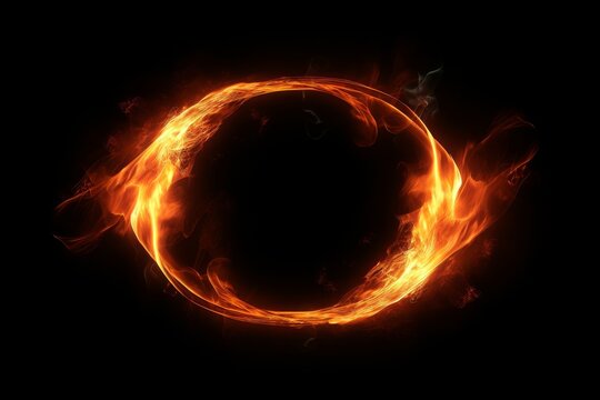 Circle fire flames effect on black background, Generative AI