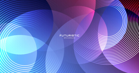 3D blue purple techno abstract background overlap layer on dark space with glowing circles shape decoration. Modern graphic design element cutout style concept for banner flyer, card or brochure cover