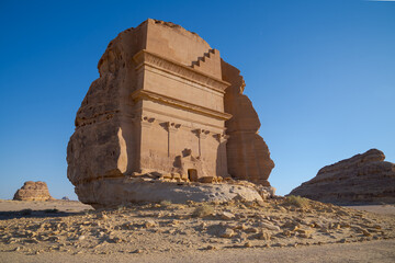 Hegra Heritage Site, AlUla, Saudi Arabia. "Qsar Al Farid" Tumb, the most famous tomb of the "Madain Saleh" site, in AlUla, Saudi Arabia. Hegra Heritage Site, AlUla, Saudi Arabia. "Qsar Al Farid" Tumb,
