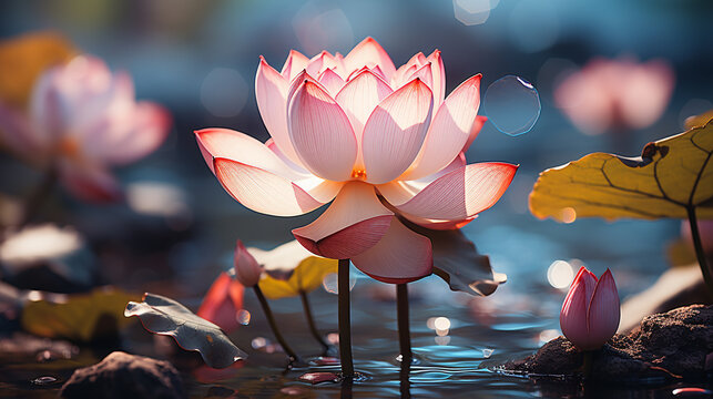 lotus flower in the pond HD 8K wallpaper Stock Photographic Image