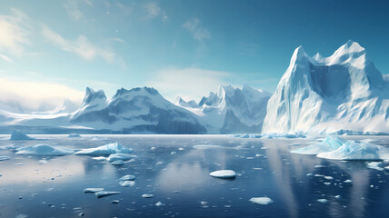 Fototapeta na wymiar Hand-drawn beautiful illustration of iceberg scenery on the Arctic sea 