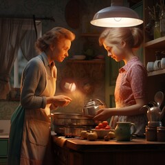 grandmother and granddaughter baking