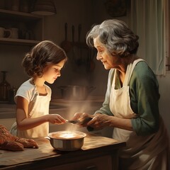 grandmother and granddaughter baking