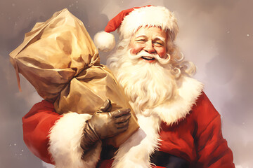 サンタクロースがプレゼントを抱えている - obrazy, fototapety, plakaty