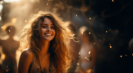 attractive woman caught in a moment of joy