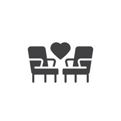 Two chairs and heart vector icon