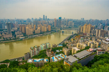 Eling Park , Panoramic view of Chongqing cityscape during early autumn in Chongqing Yuzhong...