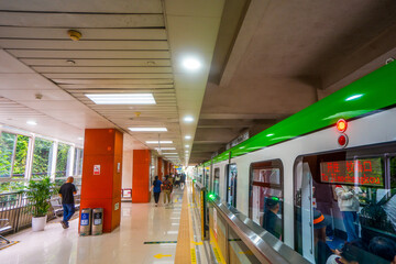 Liziba Station in Chongqing , Metro station that run through apartment buildings in Chongqing...