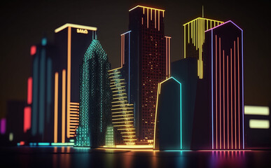 Futuristic Las Vegas Cityscape, Neon Lights, city skyline at night - obrazy, fototapety, plakaty