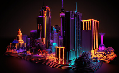 Futuristic Las Vegas Cityscape, Neon Lights, city skyline in the night