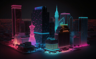 Futuristic Las Vegas Cityscape, Neon Lights, night city skyline - obrazy, fototapety, plakaty