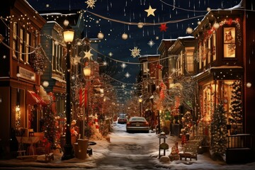 Naklejka premium Christmas Lights: Festive holiday lights, decorations, and displays in towns and neighborhoods. - Generative AI
