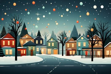 Fototapeta premium Christmas Lights: Festive holiday lights, decorations, and displays in towns and neighborhoods. - Generative AI