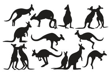 illustration set of kangaroo silhouettes