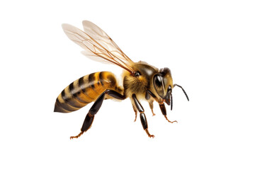 A bee flying isolated on transparent background. - obrazy, fototapety, plakaty