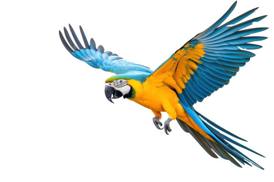 A blue-and-yellow macaw isolated on transparent background.
