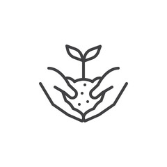 Plant in hands line icon