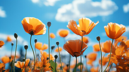 poppy field against sky HD 8K wallpaper Stock Photographic Image