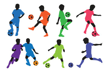 silhouettes of kid playing football