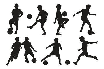 silhouettes of kid playing football