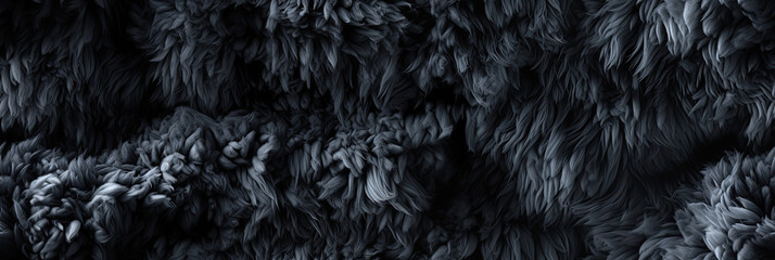 seamless texture pattern of black wool made of artificial fluffy sheep animal fur - obrazy, fototapety, plakaty