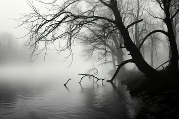 Fog and Mist: Capture the eerie beauty of fog and mist in cold weather, especially around bodies of water. - Generative AI