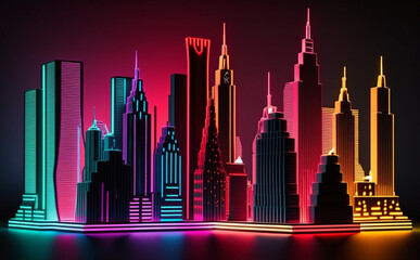 Futuristic New York Cityscape, Neon Lights, city skyline