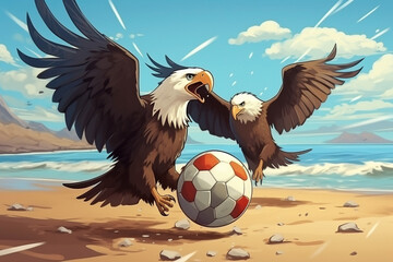 eagles playing volleyball on the beach