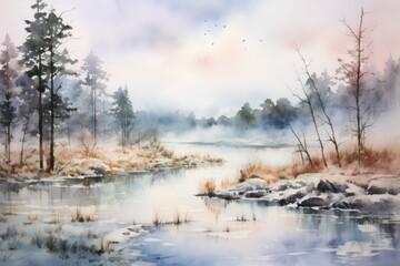 Fog and Mist: Capture the eerie beauty of fog and mist in cold weather, especially around bodies of water. - Generative AI