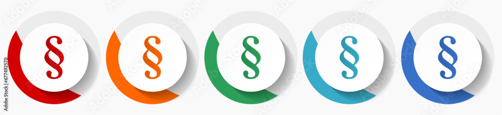 Fototapete paragraph vector icon set, flat design colorful round icons in 5 color options for webdesign and mob