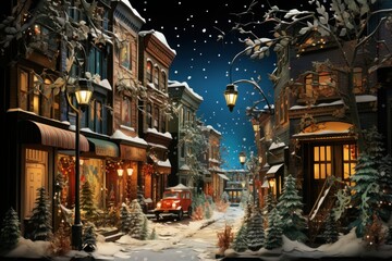 Fototapeta premium Urban Winter Scenes: Capture cityscapes with snow-covered streets, buildings, and the glow of streetlights. - Generative AI
