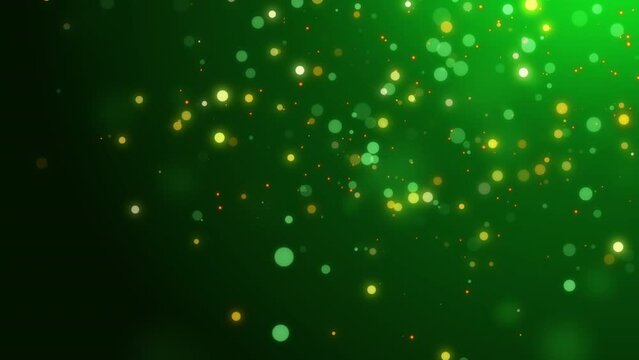 Green glitter particles, shine confetti and glowing lights effect. Grid looped animated background with magic fireflies, fairytale bugs sparkle.